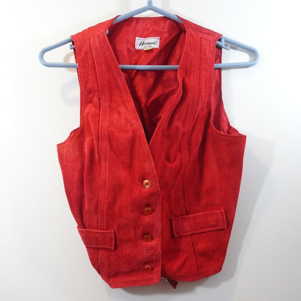 Vintage Red Suede Leather Vest Harmal Size M Cowgirl Boho Western